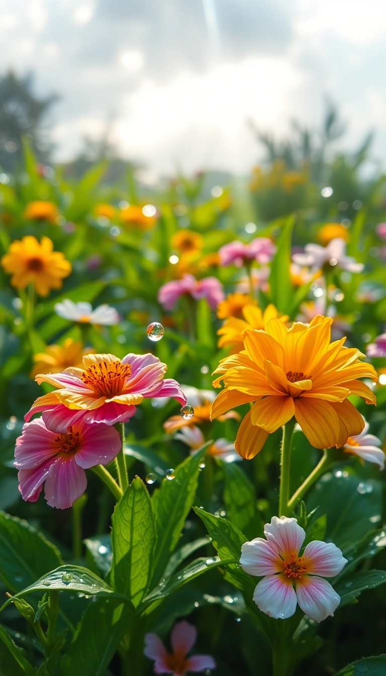Free AI Spring Rain Garden iPhone Elegant Background